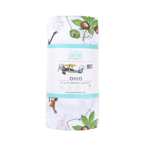 Gift Set: Ohio Baby Muslin Swaddle Receiving Blanket and Burp Cloth / Bib Combo