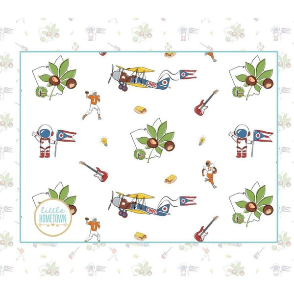 Gift Set: Ohio Baby Muslin Swaddle Receiving Blanket and Burp Cloth / Bib Combo