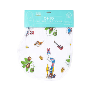 Gift Set: Ohio Baby Muslin Swaddle Receiving Blanket and Burp Cloth / Bib Combo