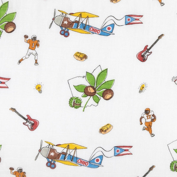 Gift Set: Ohio Baby Muslin Swaddle Receiving Blanket and Burp Cloth / Bib Combo