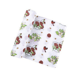 Gift Set: Ohio Baby Muslin Swaddle Receiving Blanket (Floral) and Burp/Bib Combo