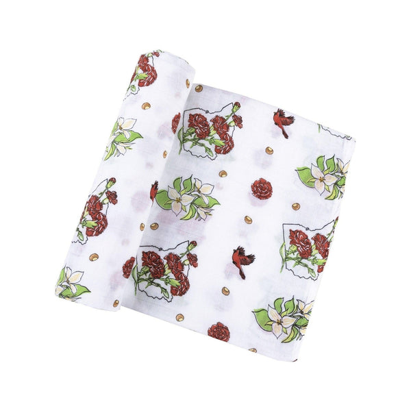 Gift Set: Ohio Baby Muslin Swaddle Receiving Blanket (Floral) and Burp/Bib Combo