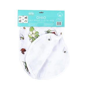 Gift Set: Ohio Baby Muslin Swaddle Receiving Blanket (Floral) and Burp/Bib Combo