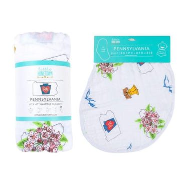 Pennsylvania Baby Muslin Swaddle Blanket and Burp Cloth/Bib Combo gift set for infants, perfect for cozy comfort.
