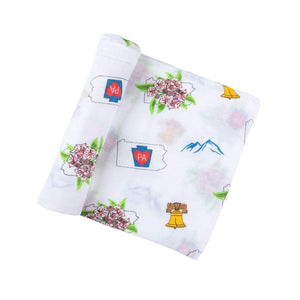 Gift Set: Pennsylvania Baby Muslin Swaddle Blanket and Burp Cloth/Bib Combo Hospital Coming Home Essential