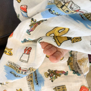 Gift Set: Philadelphia Baby Muslin Swaddle Blanket and Burp Cloth/Bib Combo Newborn Essentials for Feeding and Comfort