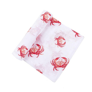 Gift Set: Pink Crab Baby Muslin Swaddle Blanket and Burp Cloth/Bib Combo
