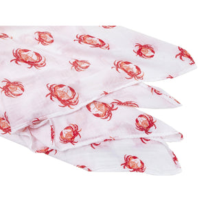 Gift Set: Pink Crab Baby Muslin Swaddle Blanket and Burp Cloth/Bib Combo