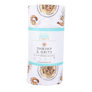 Gift Set: Shrimp'n Grits Baby Muslin Swaddle Blanket and Burp Cloth/Bib Combo