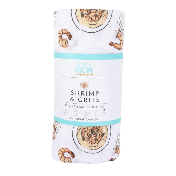 Gift Set: Shrimp'n Grits Baby Muslin Swaddle Blanket and Burp Cloth/Bib Combo