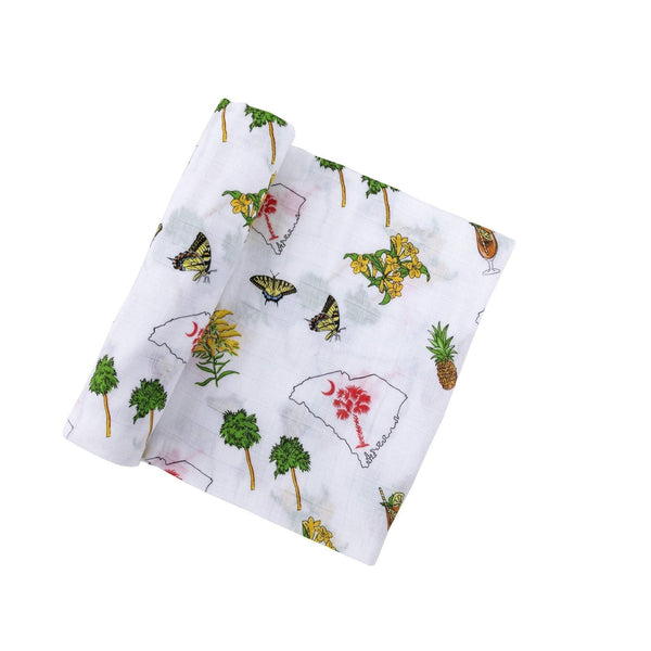 Gift Set: South Carolina Girl Baby Muslin Swaddle Blanket and Burp Cloth/Bib Combo