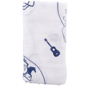 Gift Set: Southern Gentleman Baby Muslin Swaddle Blanket and Burp Cloth/Bib Combo Hospital Coming Home Essential