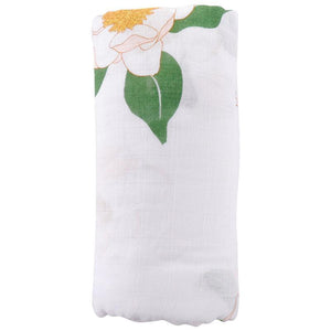 Gift Set: Southern Magnolia Baby Muslin Swaddle Blanket and Burp Cloth/Bib Combo
