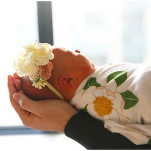 Gift Set: Southern Magnolia Baby Muslin Swaddle Blanket and Burp Cloth/Bib Combo