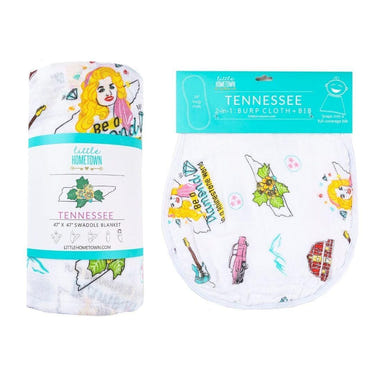 Tennessee Baby floral muslin swaddle blanket and burp cloth/bib combo gift set for infants.