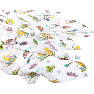 Gift Set: Tennessee Baby Muslin Swaddle Blanket and Burp Cloth/Bib Combo (Floral)
