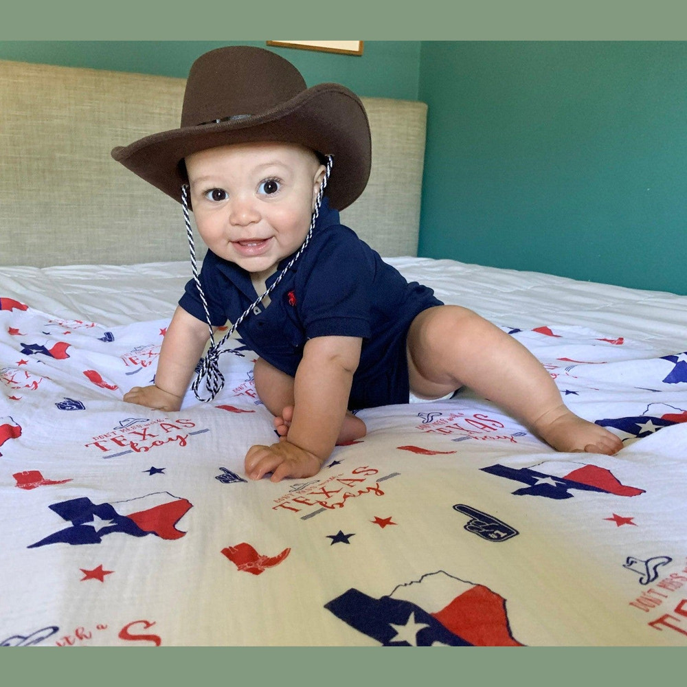 Gift Set: Texas Baby Boy Muslin Swaddle Blanket and Burp Cloth/Bib Combo