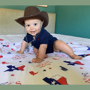 Gift Set: Texas Baby Boy Muslin Swaddle Blanket and Burp Cloth/Bib Combo