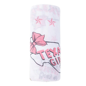 Gift Set: Texas Baby Girl Muslin Swaddle Blanket and Burp Cloth/Bib Combo Extra Large Bamboo Cotton