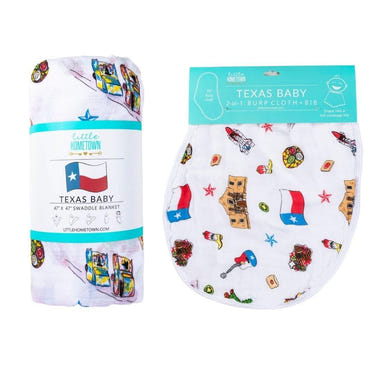 Texas Baby unisex muslin swaddle blanket and burp cloth/bib combo gift set for infants.