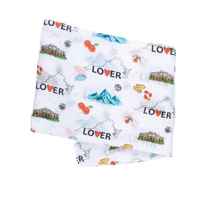Gift Set: Virginia Baby Muslin Swaddle Blanket and Burp Cloth/Bib Combo Soft Breathable Bamboo Cotton