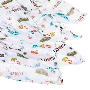Gift Set: Virginia Baby Muslin Swaddle Blanket and Burp Cloth/Bib Combo Soft Breathable Bamboo Cotton