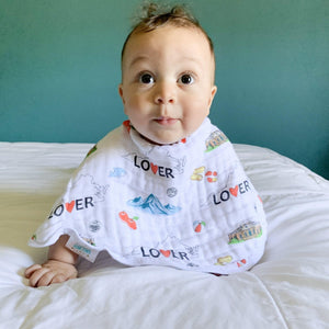 Gift Set: Virginia Baby Muslin Swaddle Blanket and Burp Cloth/Bib Combo Soft Breathable Bamboo Cotton