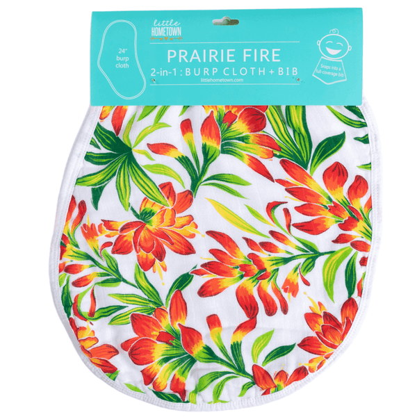 GiftSet: Prairie Fire Baby Muslin Swaddle Blanket and Burp Cloth/Bib Combo