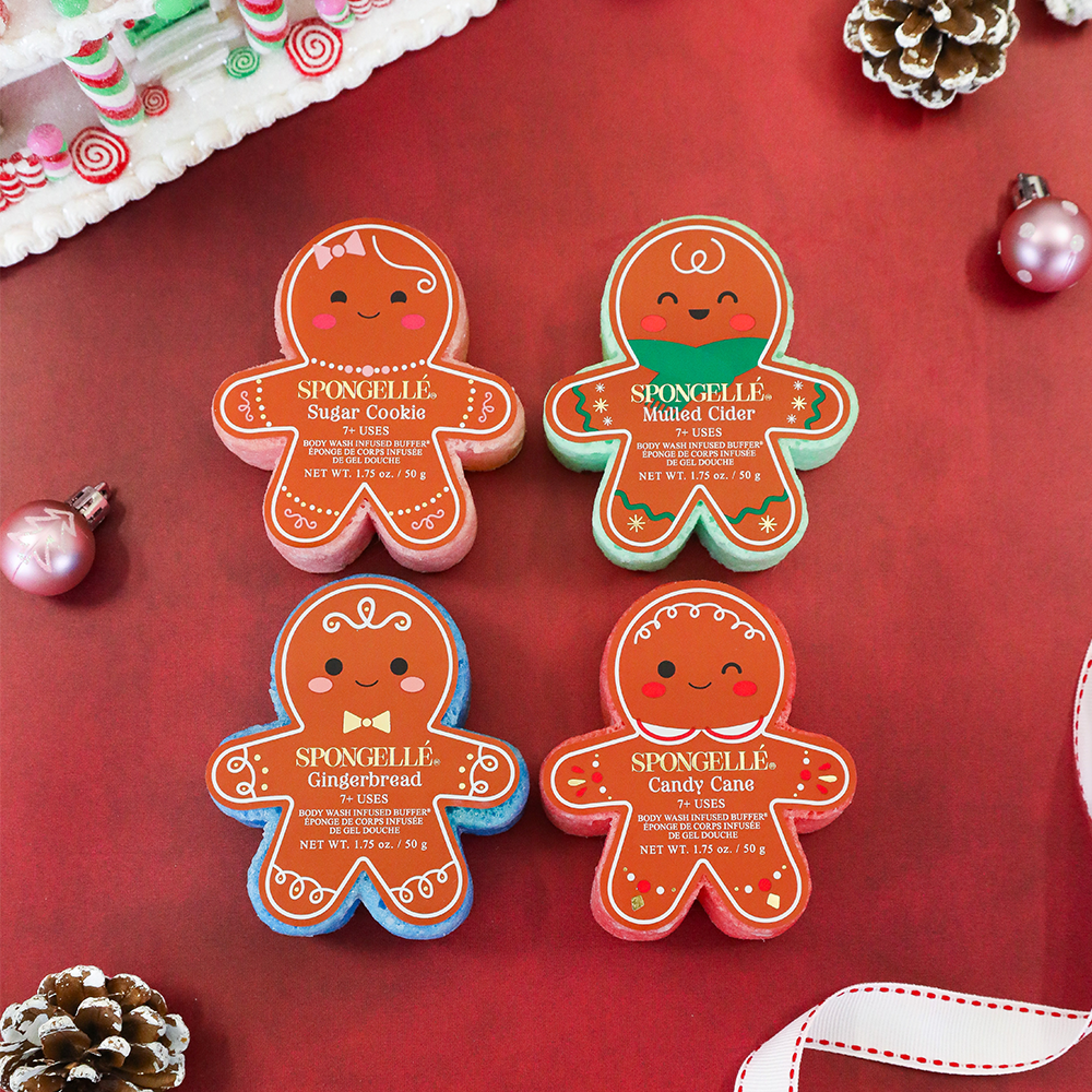 Holiday Gingerbread Multi-Use Assorted Pack - Body Wash Infused Buffers for a festive bathing experience.