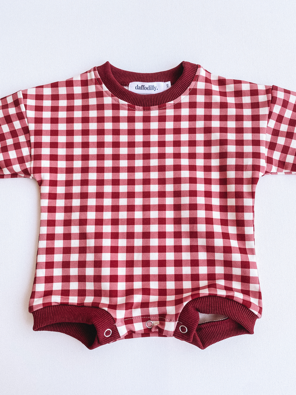 gingham romper - burgundy