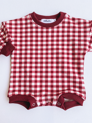 gingham romper - burgundy