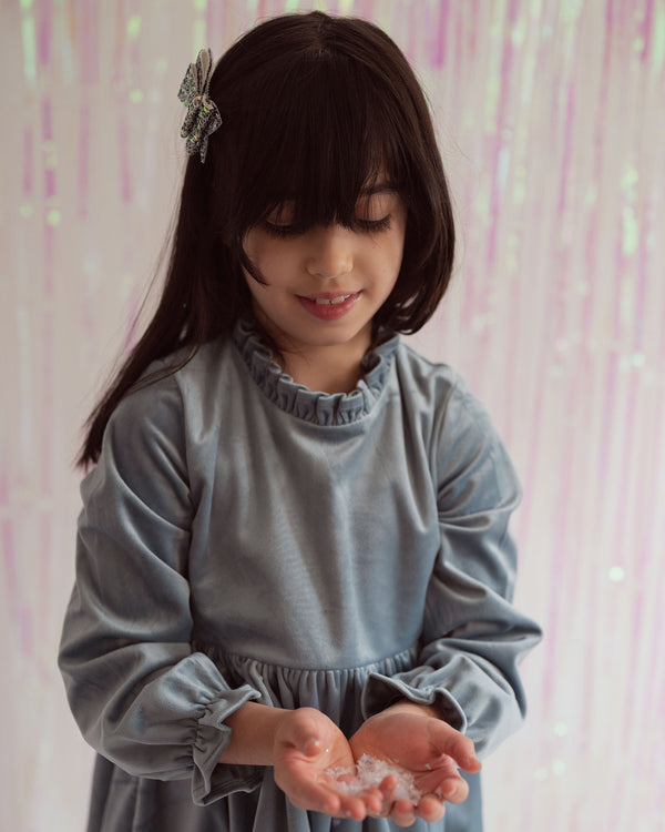 Girls Blue Christmas Dress in Velvet