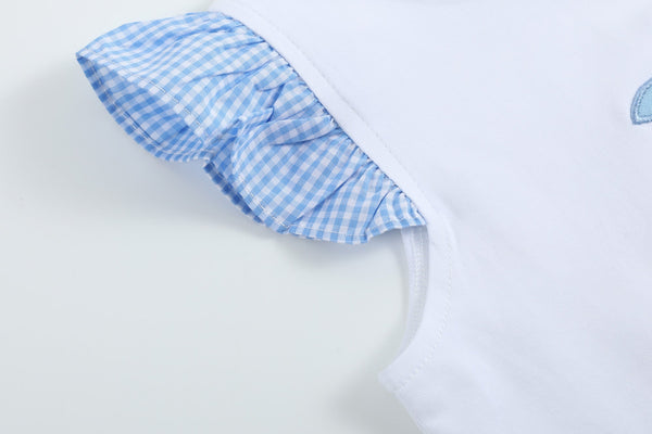 Girls Light Blue Gingham Golf Tee and Shorts 2pc Set