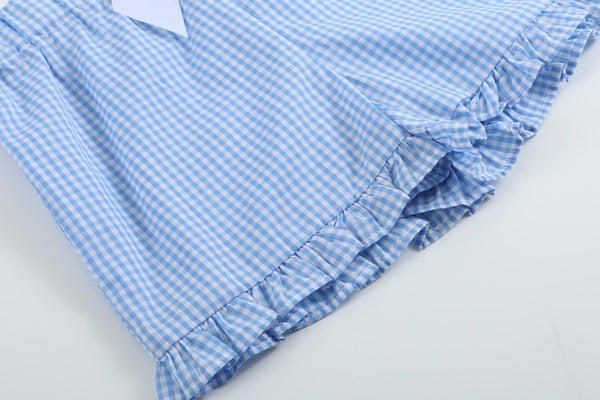 Girls Light Blue Gingham Golf Tee and Shorts 2pc Set