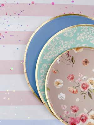 Gold Cornflower Blue Paper Plate (8pcs)