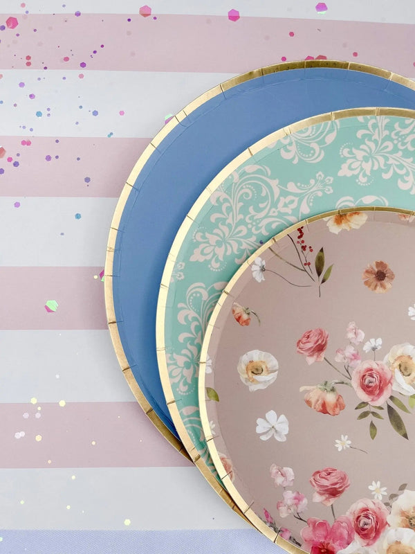 Gold Cornflower Blue Paper Plate (8pcs)