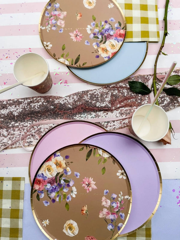 Gold Light Blue Paper Plate (8pcs)