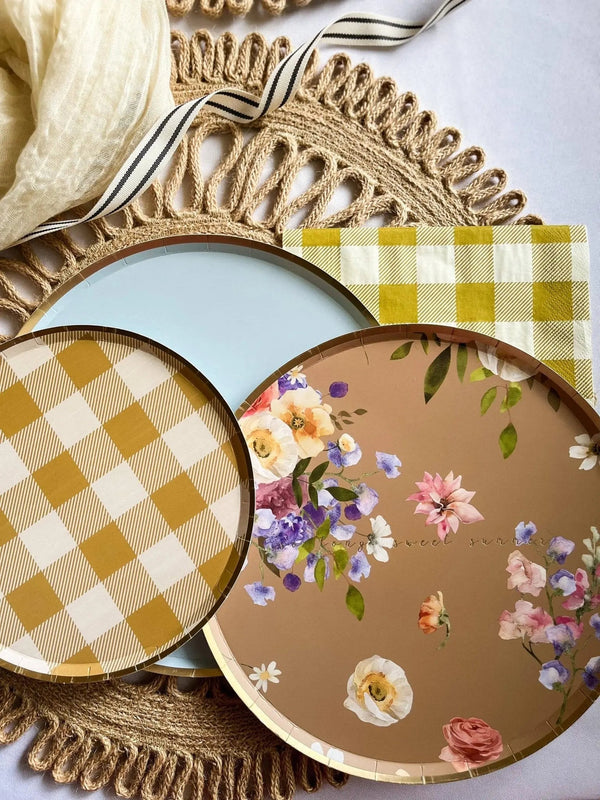 Gold Light Blue Paper Plate (8pcs)
