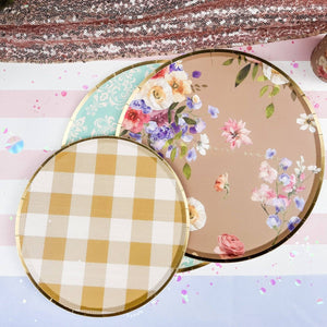 Gold Matte Plaid Paper Dessert Plate (8pcs)
