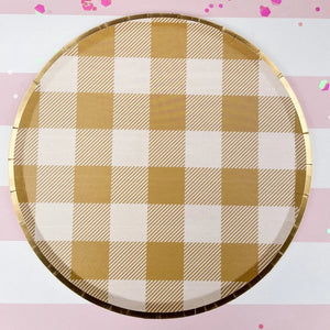 Gold Matte Plaid Paper Dessert Plate (8pcs)