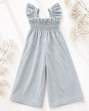 Goldie Smocked Jumpsuit - Sage Pinstripe