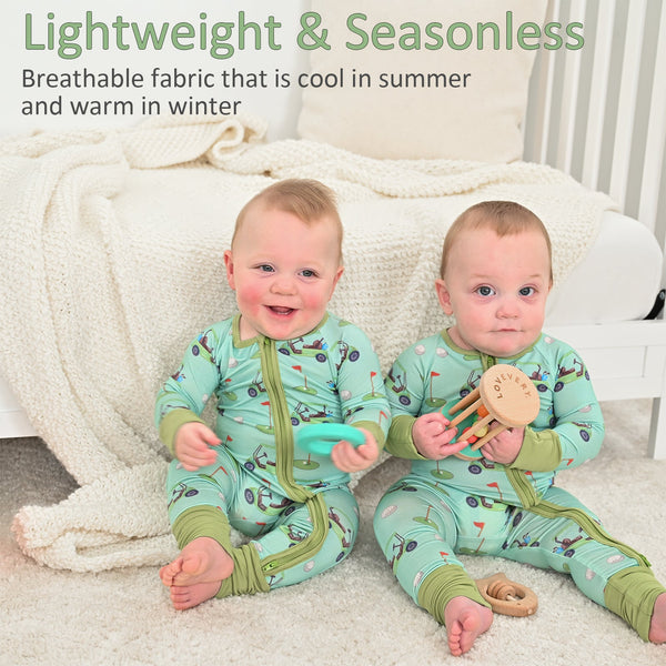 Golf A Round Baby Bamboo Pajamas, 2 Way Zipper Baby Romper