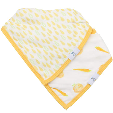 Carrots and Shapes Orange 2 Pack Muslin & Terry Cloth Bib Set for babies, featuring vibrant colors and soft materials.