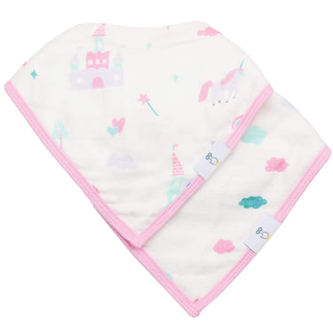 Clouds and Castles 2 Pack Muslin & Terry Cloth Bib Set for babies, featuring soft, absorbent materials and cute designs.