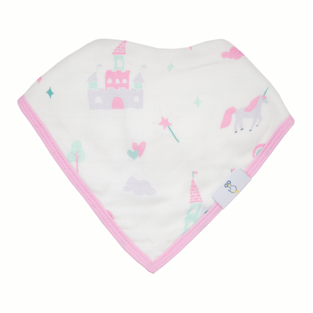 Clouds and Castles 2 Pack Muslin & Terry Cloth Bib Set for babies, featuring soft, absorbent materials and cute designs.