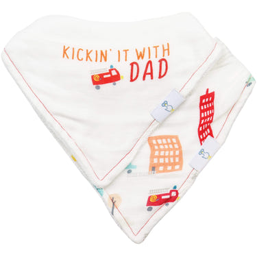 Dad and Buildings 2 Pack Muslin & Terry Cloth Bib Set for babies, featuring soft, absorbent materials and playful designs.