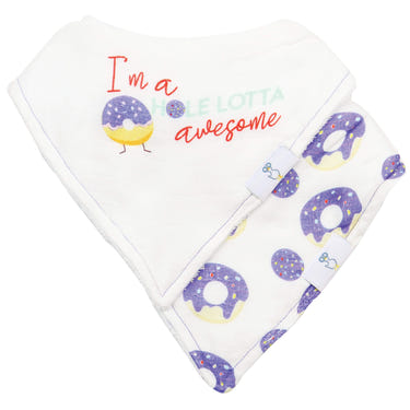 "I'm Awesome and Donut 2 Pack Muslin & Terry Cloth Bib Set for babies, featuring fun designs and soft materials."
