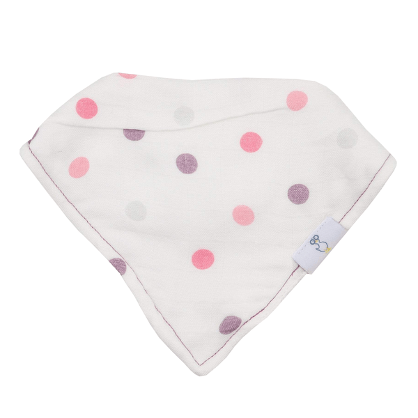 Mom and Dots 2 Pack Muslin & Terry Cloth Bib Set in Angle 3 view, perfect for keeping babies clean during mealtime.