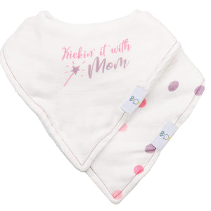 Mom and Dots 2 Pack Muslin & Terry Cloth Bib Set for babies, featuring soft, absorbent materials in stylish designs.