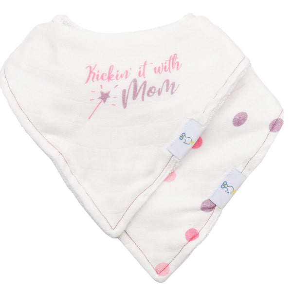 Mom and Dots 2 Pack Muslin & Terry Cloth Bib Set for babies, featuring soft, absorbent materials in stylish designs.